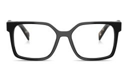 Shop PRADA Logo Signature Rectangle Eyeglasses in Shiny Black online.