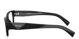Shop PRADA Logo Lettering Wide Rectangle Eyeglasses in Shiny Black online.