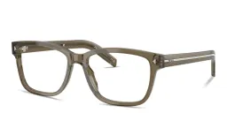 Shop PRADA Engraved Logo Wide Rectangle Eyeglasses in Transparent Brown online.