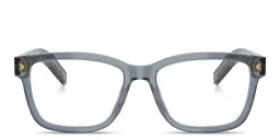 Shop PRADA Engraved Logo Wide Rectangle Eyeglasses in Transparent Ocean online.