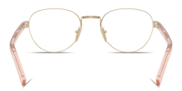 Shop PRADA Logo Print Panthos Eyeglasses in Pale Gold online.