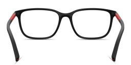 Shop Prada Linea Rossa Logo Lettering Square Eyeglasses in Black Rubber online.