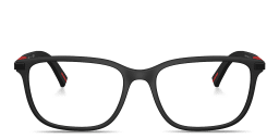 Shop Prada Linea Rossa Logo Lettering Pillow Eyeglasses in Black Rubber online.