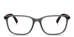 Shop Prada Linea Rossa Logo Lettering Pillow Eyeglasses in Transparent Anthracite online.