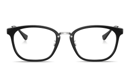 Shop Ray-Ban Logo-Engraved Unisex Square Eyeglasses in Black On Silver online.