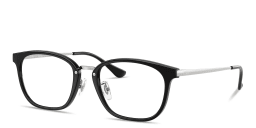 Shop Ray-Ban Logo-Engraved Unisex Square Eyeglasses in Black On Silver online.