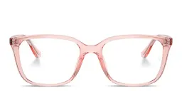 Shop Ray-Ban Embossed Logo Unisex Wide Square Eyeglasses in Transparent Light Pink online.