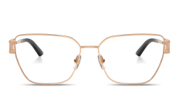 Shop VERSACE Damier Plaque Wide Pillow Eyeglasses in Rose Gold online.