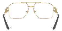 Shop VERSACE Damier Plaque Wide Irregular Eyeglasses in Gold online.