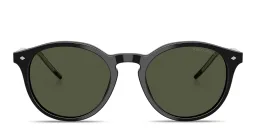 Shop Armani Exchange Logo Engraved Panthos Sunglasses in Black online.