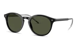Shop Armani Exchange Logo Engraved Panthos Sunglasses in Black online.