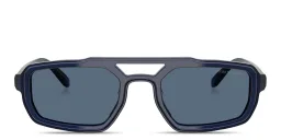 Shop Emporio Armani Logo Signature Irregular Sunglasses in Opal Blue online.