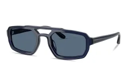 Shop Emporio Armani Logo Signature Irregular Sunglasses in Opal Blue online.