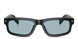 Shop PRADA Engraved Logo Rectangle Sunglasses in Black online.
