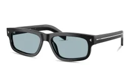 Shop PRADA Engraved Logo Rectangle Sunglasses in Black online.