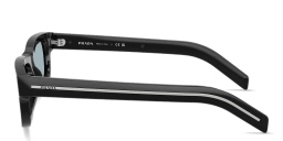 Shop PRADA Engraved Logo Rectangle Sunglasses in Black online.
