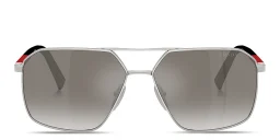 Shop Prada Linea Rossa Logo Signature Irregular Sunglasses in Silver online.
