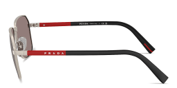Shop Prada Linea Rossa Logo Signature Rectangle Sunglasses in Beige online.