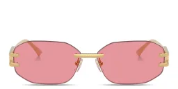 Shop VERSACE Damier Plaque Rimless Irregular Sunglasses in Gold online.