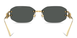 Shop VERSACE Damier Plaque Rimless Irregular Sunglasses in Gold online.