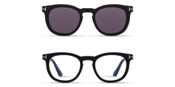 Shop TOM FORD Clip-On Round Eyeglasses in Shiny Black online.