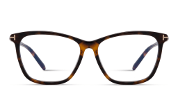 Shop TOM FORD T Logo Wide Square Eyeglasses in Dark Havana online.