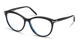 Shop TOM FORD T Logo Wide Round Eyeglasses in Shiny Black online.