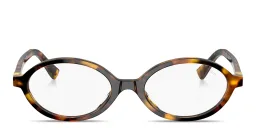 Shop MIU MIU Vertical Logo Oval Eyeglasses in Havana online.