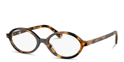 Shop MIU MIU Vertical Logo Oval Eyeglasses in Havana online.