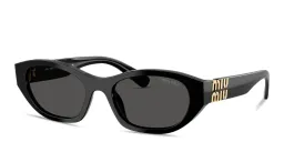 Shop MIU MIU Vertical Logo Irregular Sunglasses in Black online.