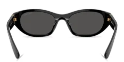 Shop MIU MIU Vertical Logo Irregular Sunglasses in Black online.