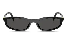 Shop MIU MIU Vertical Logo Irregular Sunglasses in Black online.