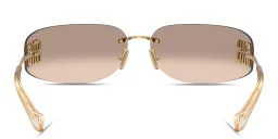 Shop MIU MIU Vertical Logo Rimless Wide Mask Sunglasses in Gold online.