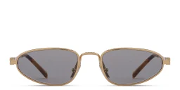 Shop MIU MIU Vertical Logo Irregular Sunglasses in Gold online.