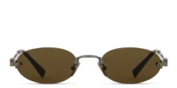 Shop MIU MIU Vertical Logo Rimless Oval Sunglasses in Gold online.