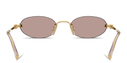 Shop MIU MIU Vertical Logo Rimless Oval Sunglasses in Gold online.