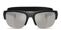 Shop Prada Linea Rossa Logo Signature Half-Rim Wide Pillow Sunglasses in Nero Opaco online.