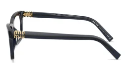 Shop MIU MIU Vertical Logo Wide Rectangle Eyeglasses in Blue Transparent online.