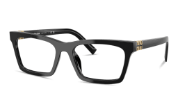 Shop MIU MIU Vertical Logo Wide Rectangle Eyeglasses in Black online.