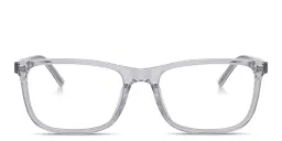Shop Dolce & Gabbana Logo Print Wide Rectangle Eyeglasses in Transparent Grey online.