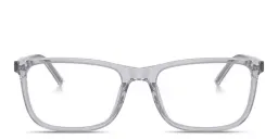 Shop Dolce & Gabbana Logo Print Rectangle Eyeglasses in Transparent Grey online.