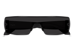 Shop ALAIA Logo Signature Rimless Wide Rectangle Sunglasses in Black online.