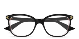 Shop GUCCI GG Logo Square Eyeglasses in Black online.