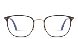 Shop TOM FORD T Logo Square Eyeglasses in Black On Gold online.