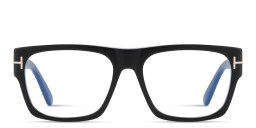 Shop TOM FORD T Emblem Wide Rectangle Eyeglasses in Black online.