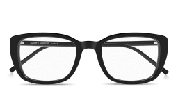 Shop SAINT LAURENT Logo Signature Rectangle Eyeglasses in Black online.
