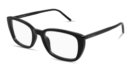 Shop SAINT LAURENT Logo Signature Rectangle Eyeglasses in Black online.