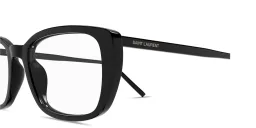 Shop SAINT LAURENT Logo Signature Rectangle Eyeglasses in Black online.