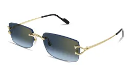 Shop Cartier Signature C de Cartier Rimless Rectangle Sunglasses in Gold online.