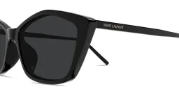 Shop SAINT LAURENT Logo Lettering Cat-Eye Sunglasses in Black online.